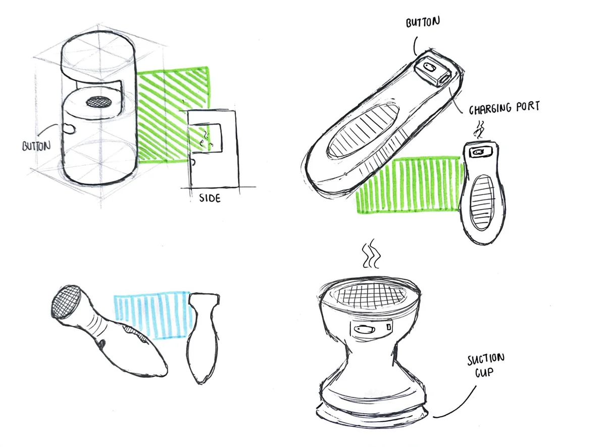 Marker sketches of diffuser forms in green
