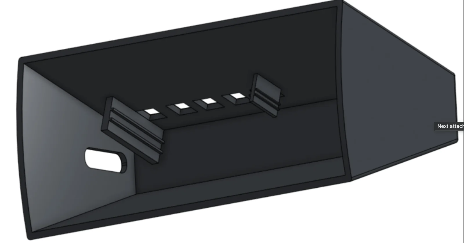 CAD model of the speaker housing showing the button cutouts inside