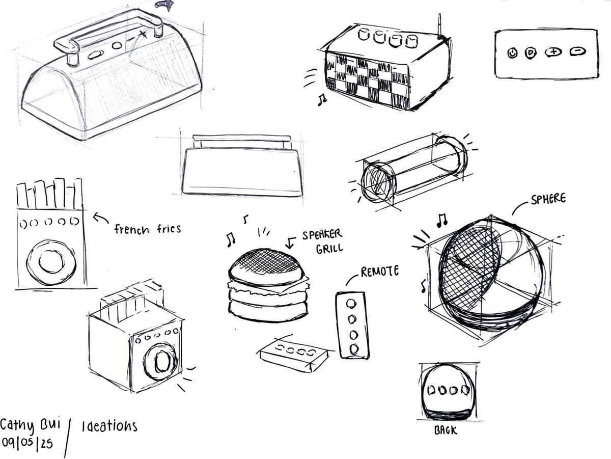 Refined speaker sketches with grills and silicone grips
